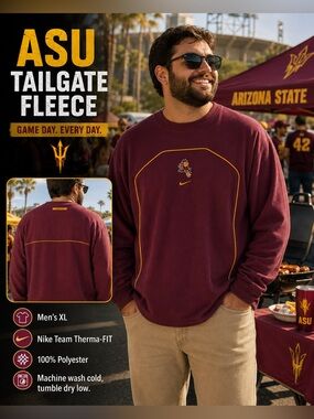 ASU Nike Men’s Maroon Crewneck Fleece Sweatshirt with Gold Piping XL